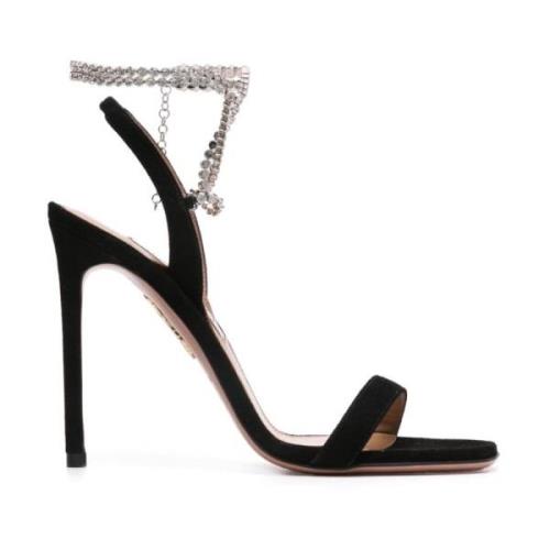 Aquazzura Svart Glittrande Mockasandaler Black, Dam