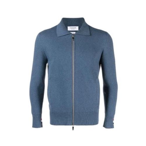 Thom Browne Texturerad Bomberjacka med RWB Stripe Blue, Herr