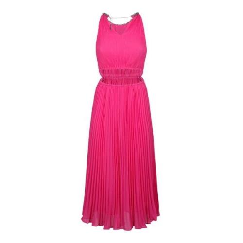 Michael Kors Fuchsia Pliss Midi Klänning Pink, Dam