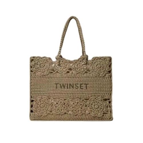 Twinset Virkat Blommor Toteväska - Blommig Elegans Green, Dam