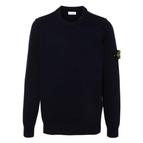 Stone Island Räfflad lammull rundhals tröja Blue, Herr