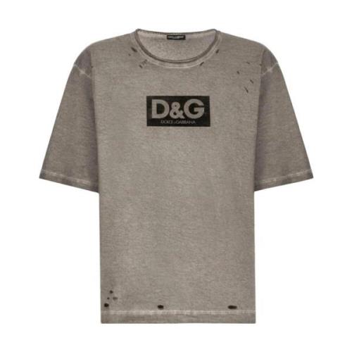 Dolce & Gabbana Avslappnad Bomull T-shirt för Män Gray, Herr