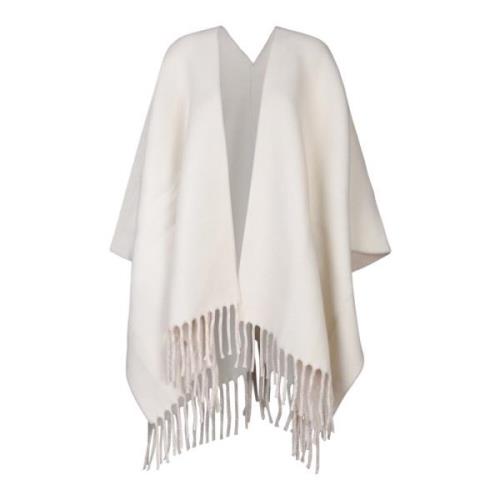 Brunello Cucinelli Beige Fransad Poncho Beige, Dam