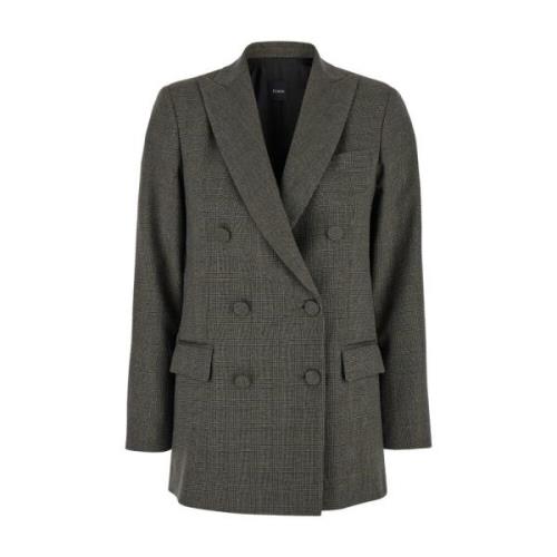 Plain Units Brun Rutig Blazer Jacka Brown, Dam