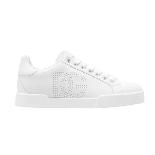 Dolce & Gabbana Vita Perforerade Logga Lädersneakers White, Dam