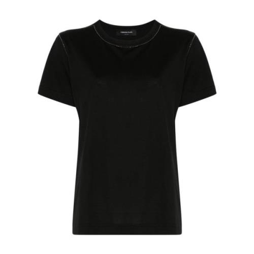 Fabiana Filippi Svart Pärlad Crew Neck T-shirt Black, Dam