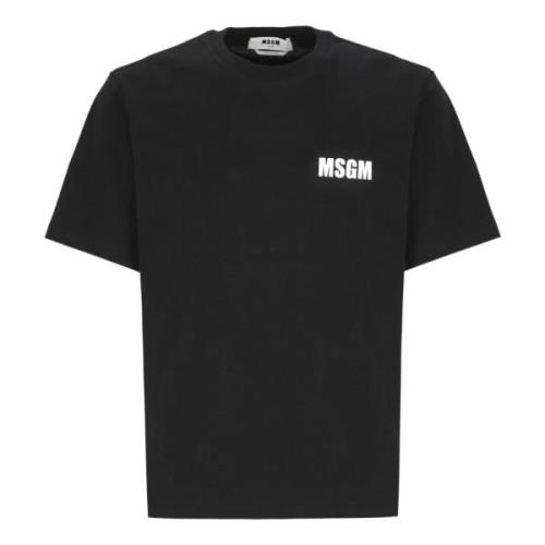 Msgm Svart Bomull T-shirt med Gummi Logo Black, Herr