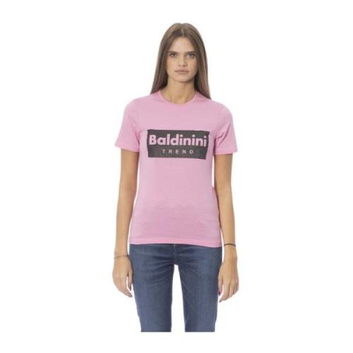 Baldinini Trend T-shirt med fronttryck Pink, Dam