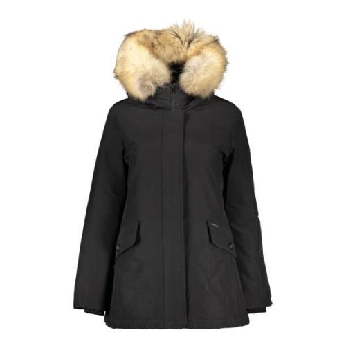 Woolrich Svart Huva Jacka med Avtagbar Päls Black, Dam