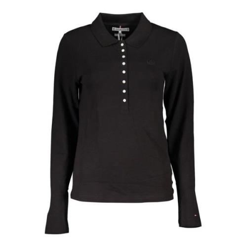 Tommy Hilfiger Långärmad Polo Tröja Svart Broderad Logotyp Black, Dam