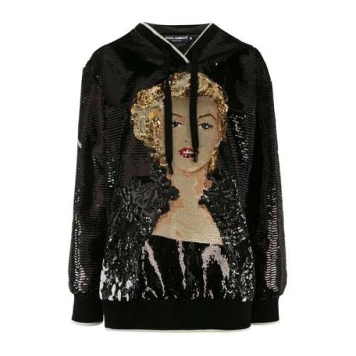 Dolce & Gabbana Broderad Tekniskt Tyg Sweatshirt Black, Dam