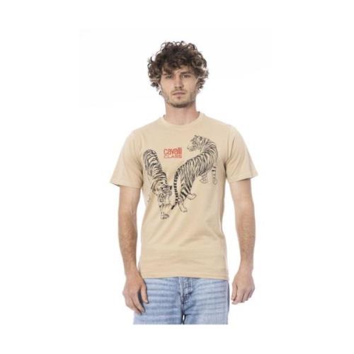 Cavalli Class Beige Bomull Logo Print T-shirt Beige, Herr