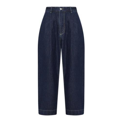 Studio Nicholson Mörkblå Denim Cropped Wide Leg Jeans Blue, Herr