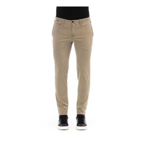 PT Torino Beige Slim-Fit Cotton Trousers Beige, Herr