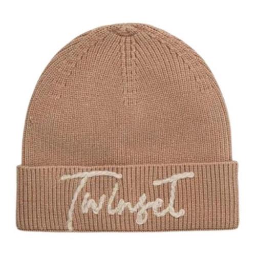 Twinset Stickad mössa med vikt kant Brown, Dam