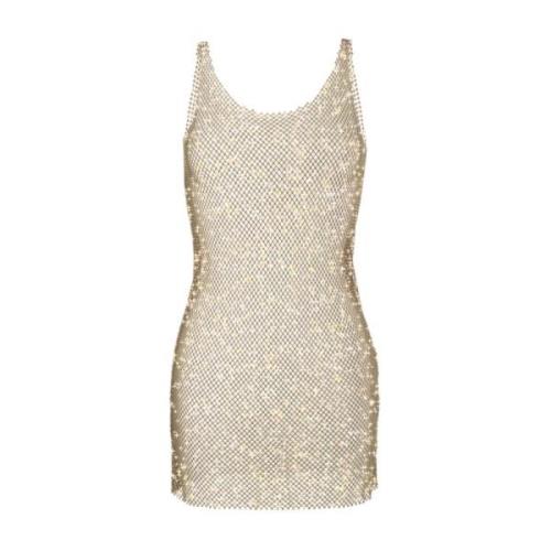 Santa Brands Rhinestone Mesh Mini Klänning Beige, Dam