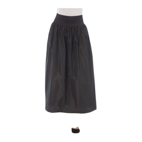 Alpha Studio Högmidjig Taffeta Kjol med Elastisk Band Brown, Dam