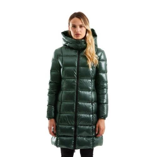 RefrigiWear Elegant Lång Dunjacka med Maxi Huva Green, Dam