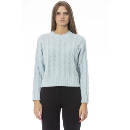 Baldinini Långärmad Crewneck Monogram Sweater Blue, Dam