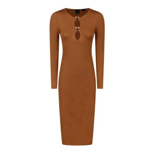 Pinko Brun Ribbad Midi Klänning Brown, Dam