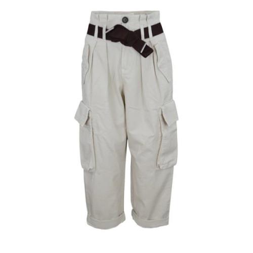 Pinko Färgad Gabardine Byxor, Over Fit White, Dam