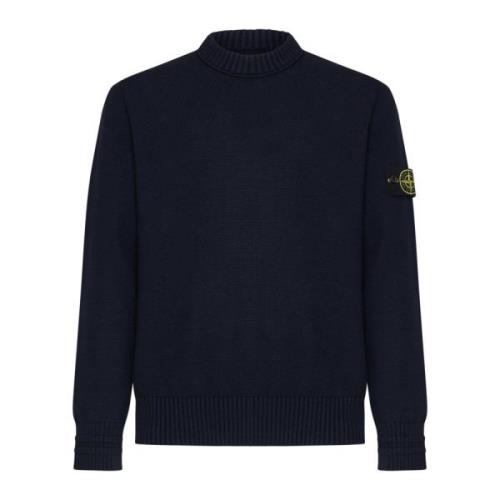 Stone Island Blå Crew Neck Sweater Logo Badge Blue, Herr