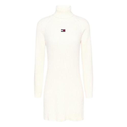 Tommy Hilfiger Kräm Pullover Klänning Raglan Ribbad Beige, Dam