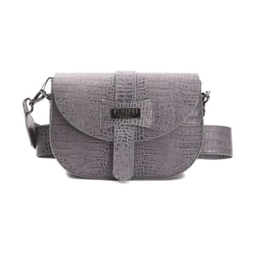 Pompei Donatella Krokoprint Läder Crossbody-väska Gray, Dam