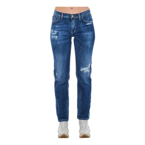 Frankie Morello Blå Bomull Slim-Fit Denim Jeans Blue, Dam