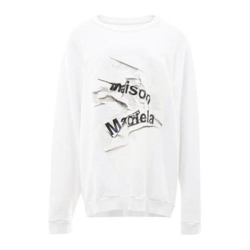 Maison Margiela Bomullstickad Tröja i Pristine White, Dam