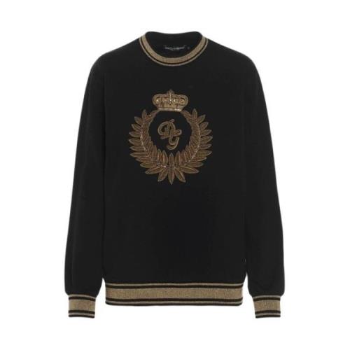 Dolce & Gabbana Svart Bomullssweatshirt med Präglat Dekor Black, Herr