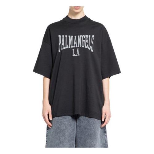 Palm Angels College Logo Loose Tee Svart Grå Black, Dam