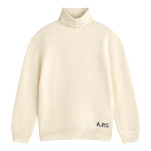 A.p.c. Krämig Ull Hög Hals Tröja White, Dam