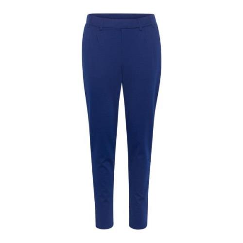 Kaffe Blå Slim Fit Elastisk Midja Byxor Blue, Dam