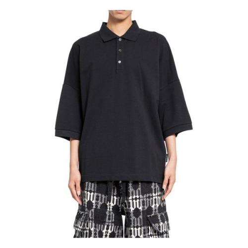 Palm Angels Svart College Polo Oversized Logo Print Black, Herr