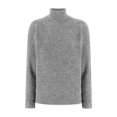 Le Tricot Perugia Mjuk Turtleneck Pullover Ribbad Nederkant Gray, Dam