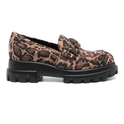 AGL Leopard Print Loafers Brown, Dam