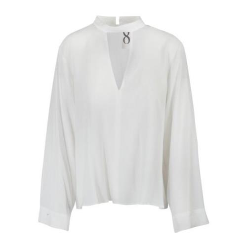 8PM Crepe Blus med V-ringning och knapp Beige, Dam