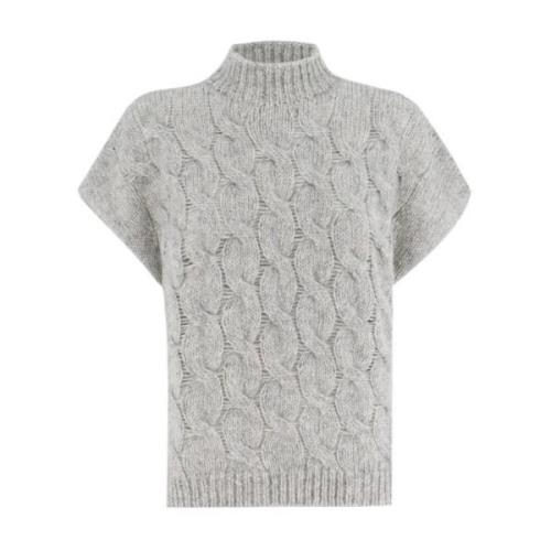 Le Tricot Perugia Elegant Stickad Pullover med Hög Krage Gray, Dam