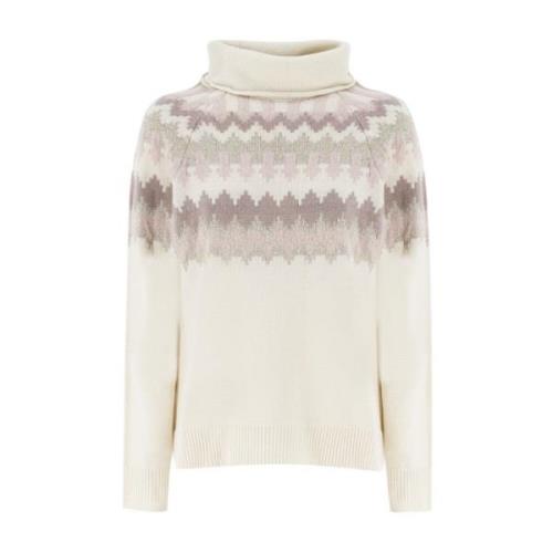 Panicale Geometriskt Mönster Turtleneck Jumper Beige, Dam