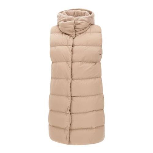 Herno Faux Fur Hooded Vest Sand Beige, Dam