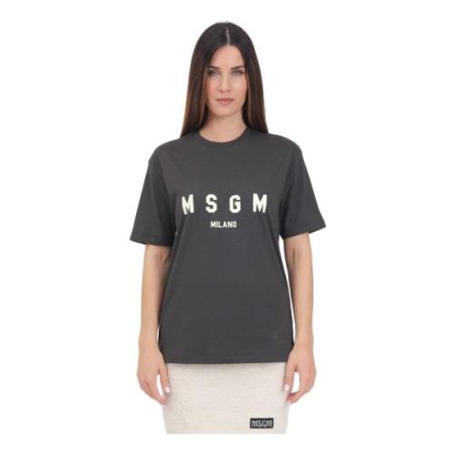 Msgm Grå Logo Print T-shirt Gray, Dam