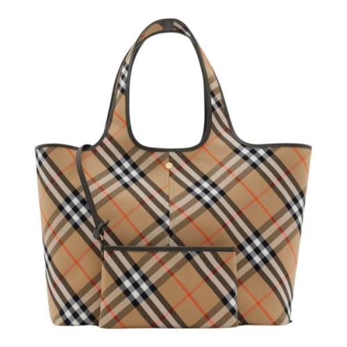 Burberry Vintage Check Tote Bag med Läder Trim Beige, Dam