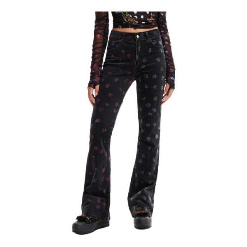 Desigual Tryckta svarta jeans med dragkedja Black, Dam