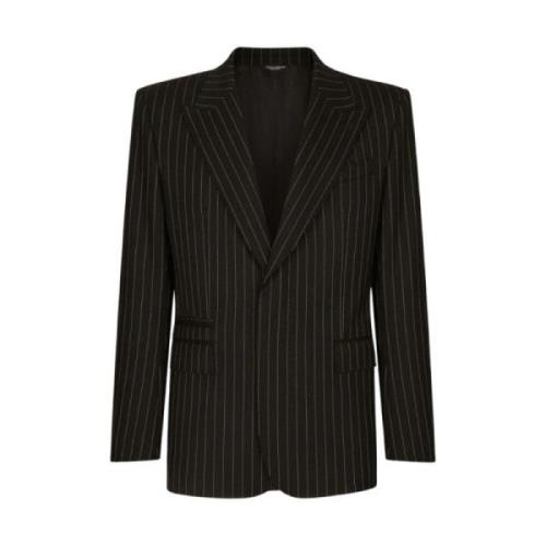 Dolce & Gabbana Randig Ullblazer med Sidenfoder Black, Herr