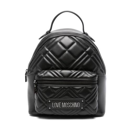 Love Moschino Quiltad Svart Ryggsäck med Logodetalj Black, Dam