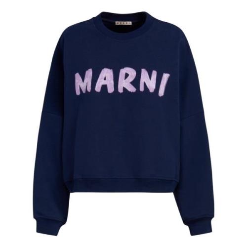 Marni bomullssweatshirt med tryck Blue, Dam