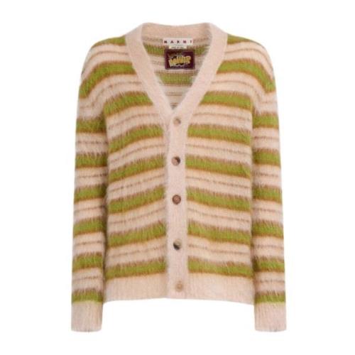 Marni Randig V-ringad Cardigan i Ljus Kamel Multicolor, Dam