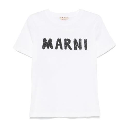 Marni Vit Crayon Logo T-Shirt White, Dam