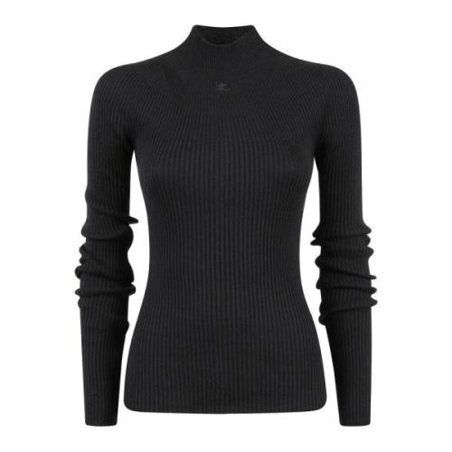 Courrèges Rib Mockneck Solar Light Sweater Black, Dam